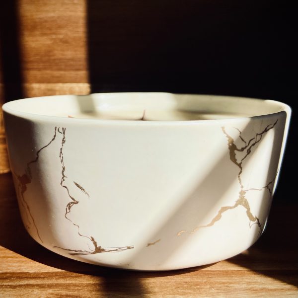 White & Gold marble 4 Wick Bowl